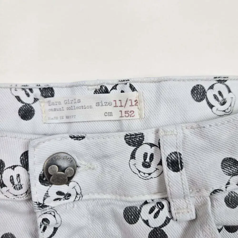 Zara X DISNEY Girls 11-12Y Light Grey Mickey Mouse Denim Jean Shorts